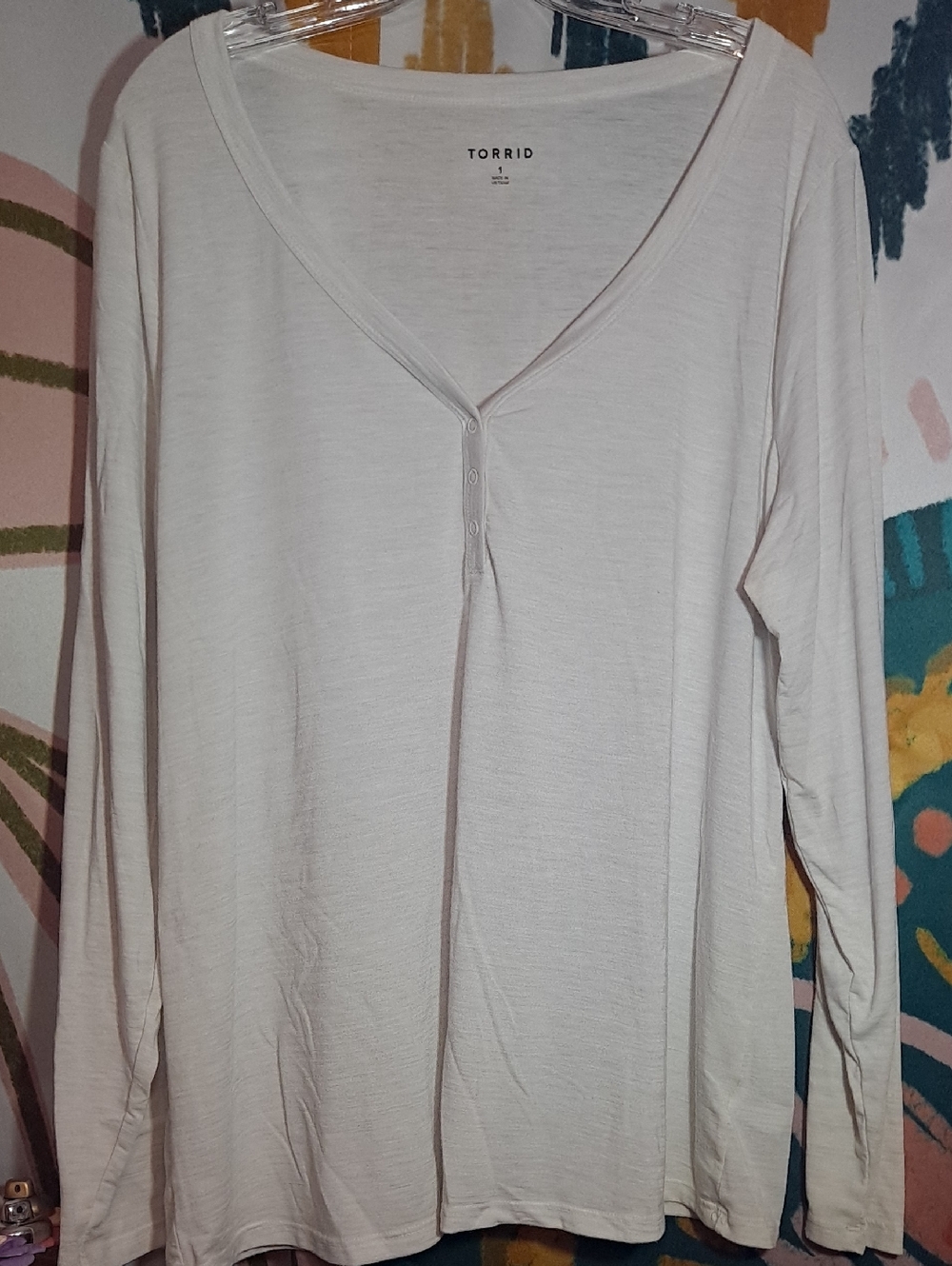 torrid Cream/off White Long Sleeve Henley Top